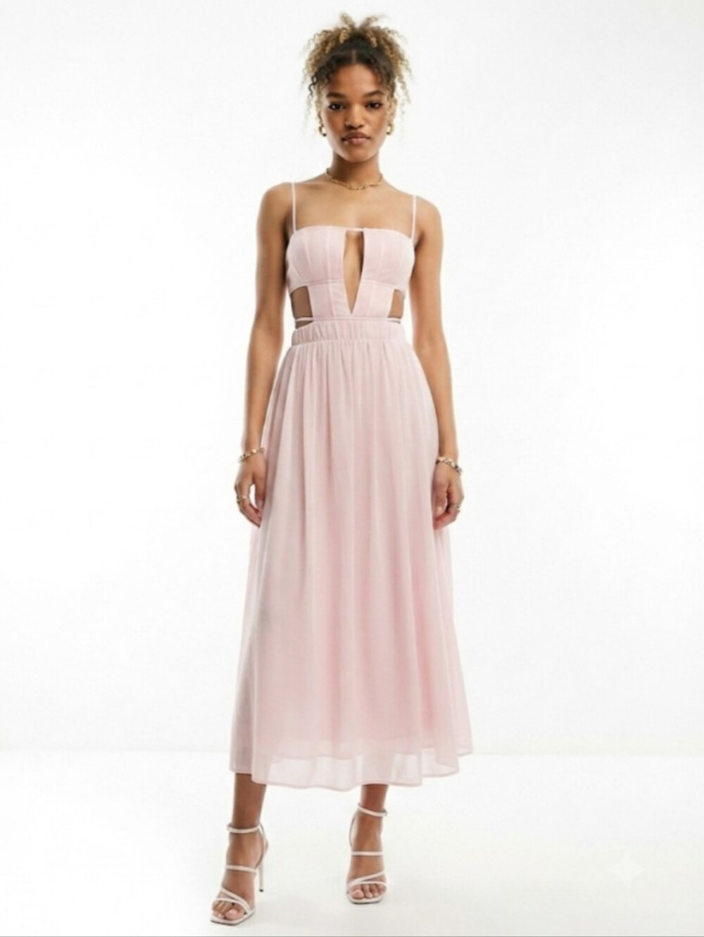 ASOS Design Pink Corset Cut Out Maxi Dress Size 12